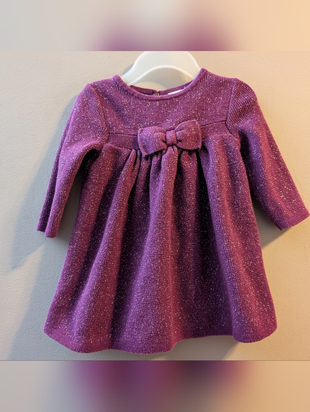 💜 Gymboree Purple Sparkle Knit Bow Dress Baby Girl 3-6 Months Long Sleeves